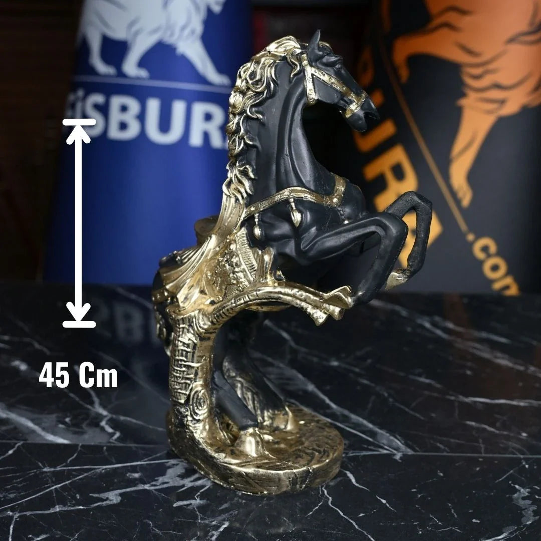 Rearing Horse Statue Black Gold - 45 cm Large Luxury Office Accessory