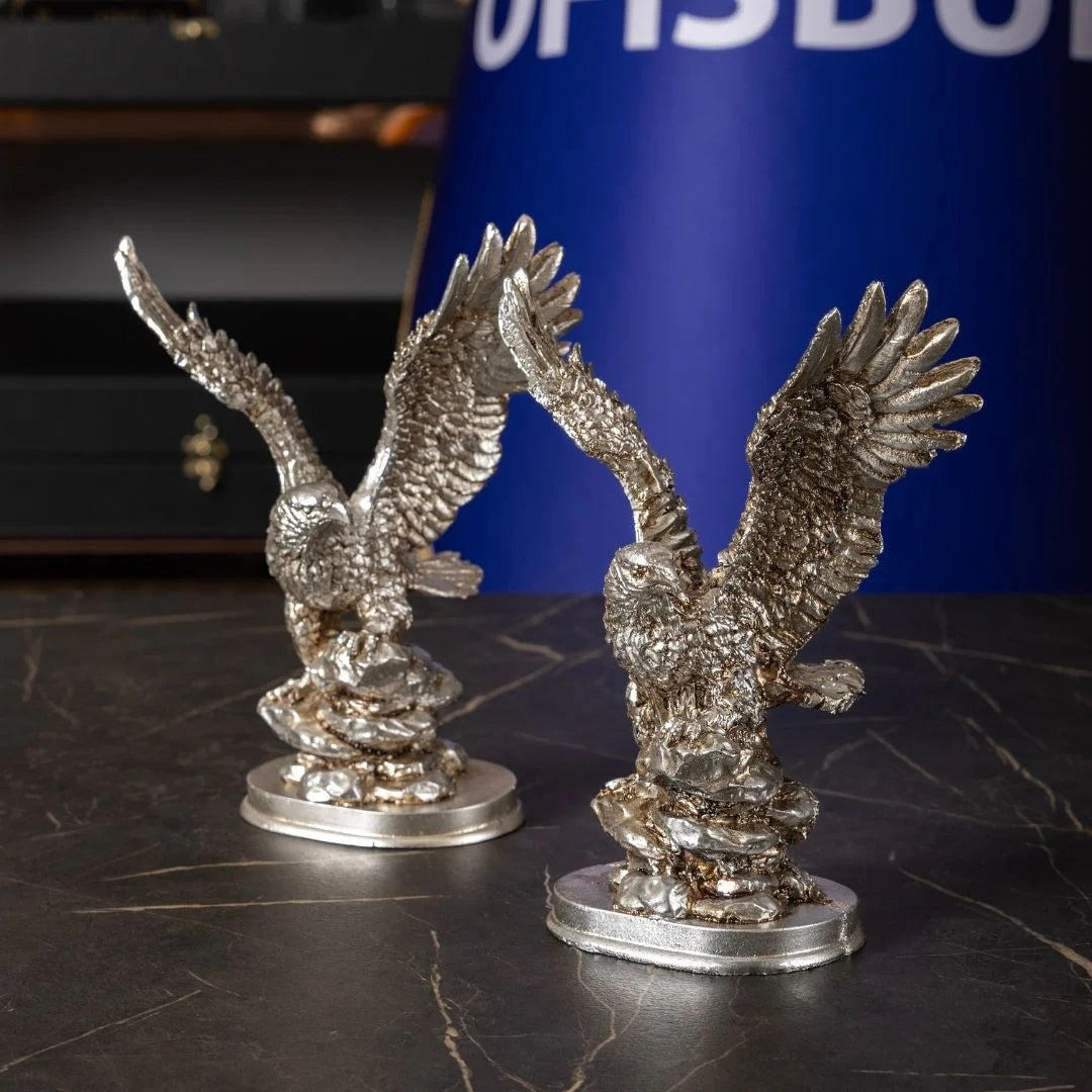 2-Piece Eagle Figurine Set | Silver Polyester