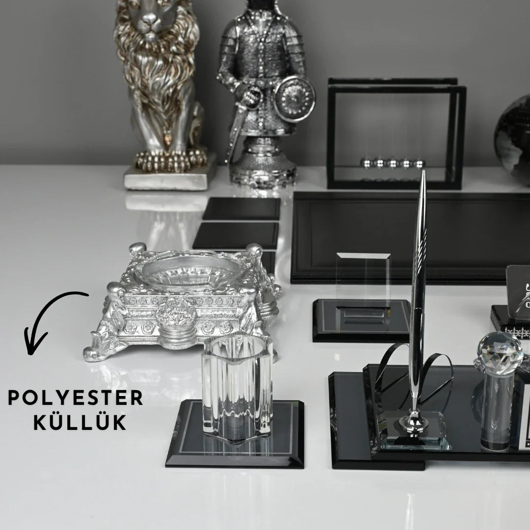 22-Piece Crystal Desk Set & Nameplate Set - Silver Accents