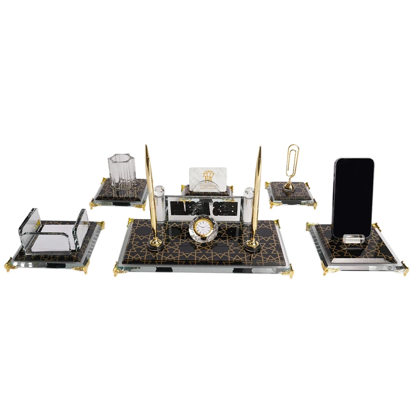 Prestige | Gift-Boxed 6-Piece Crystal Desk Set & Nameplate Set
