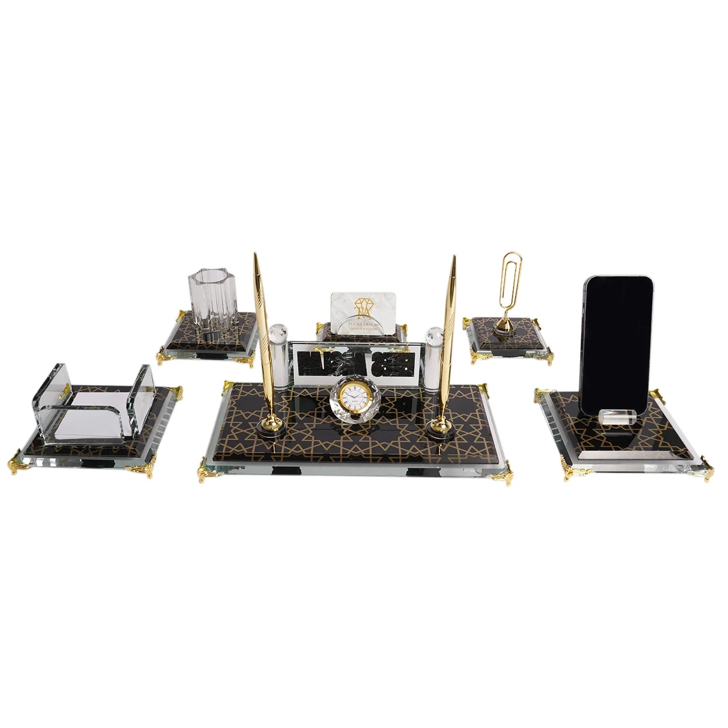 Prestige | Gift-Boxed 6-Piece Crystal Desk Set & Nameplate Set
