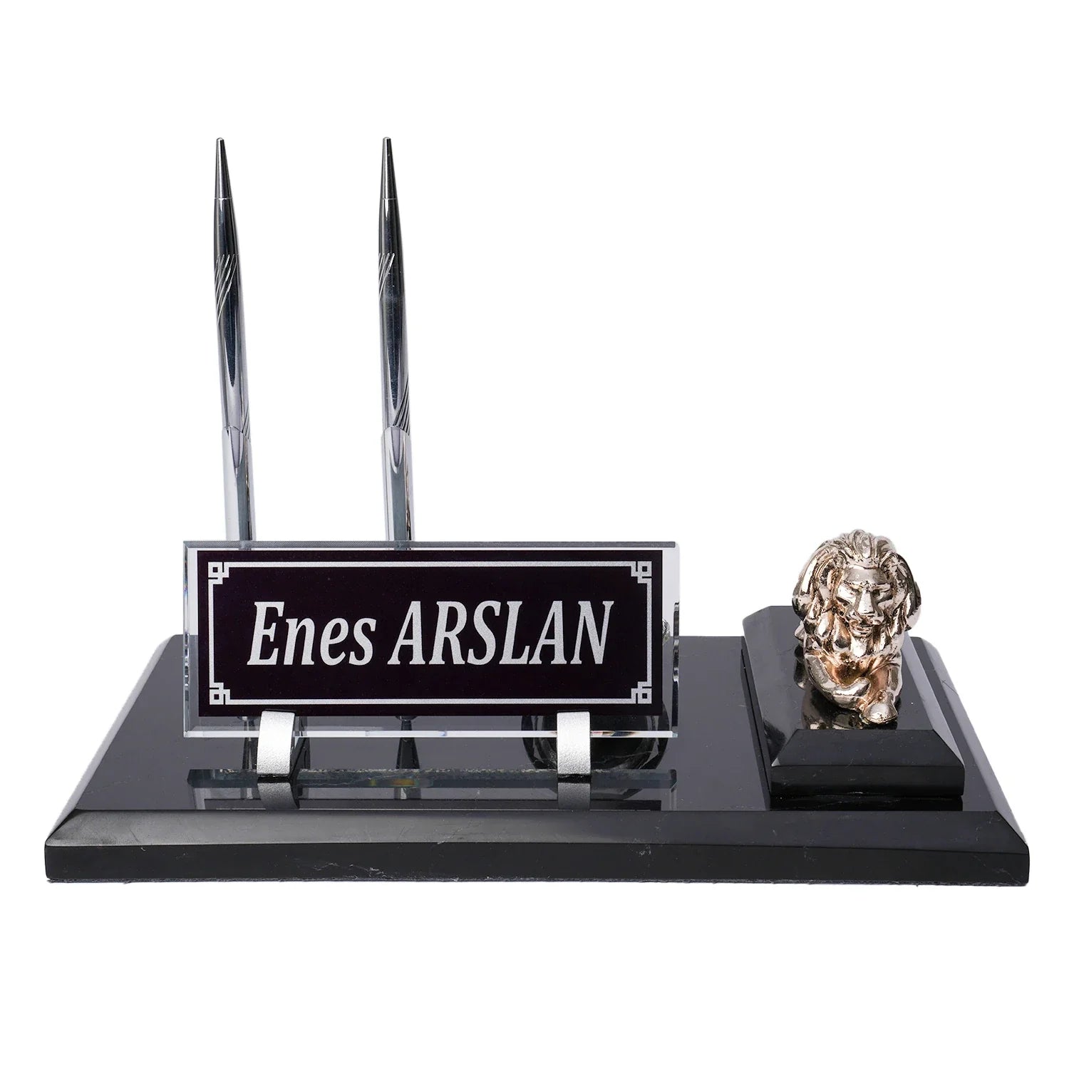 Lion | Marble Desk Nameplate – Black