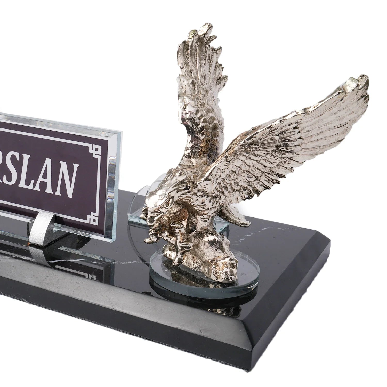 Marble Desk Nameplate with Winged Eagle Figure
