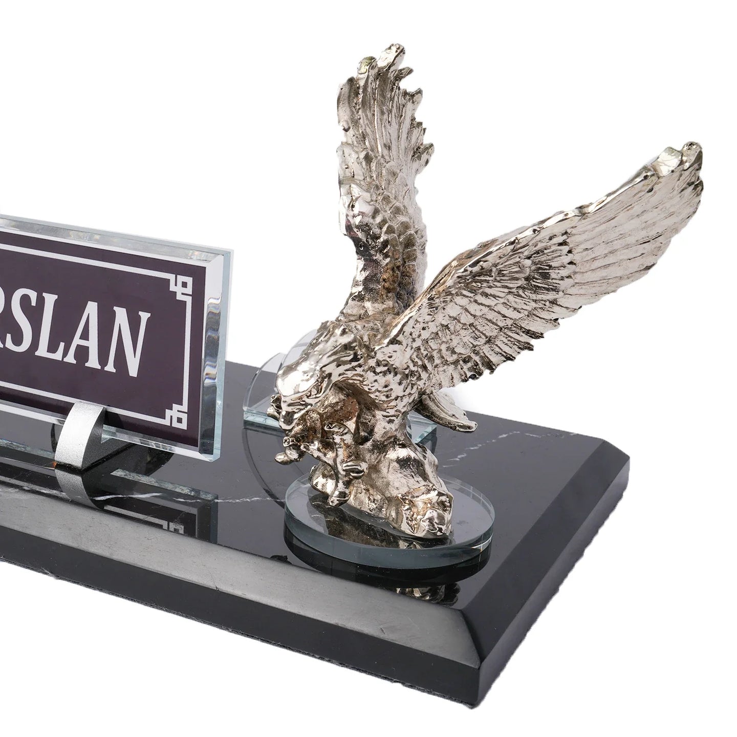 Marble Desk Nameplate with Winged Eagle Figure