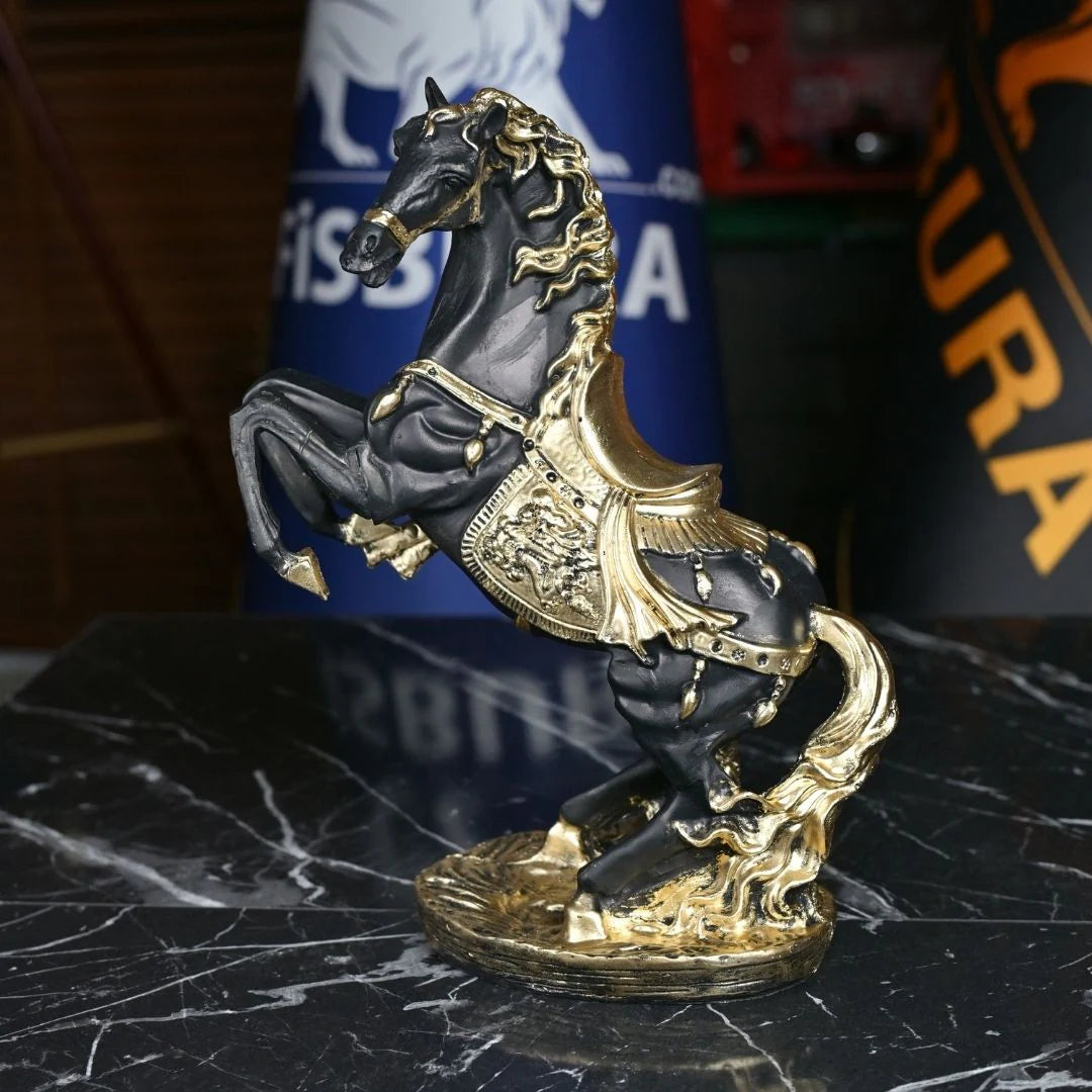Rearing Horse Statue Black Gold - 45 cm Large Luxury Office Accessory