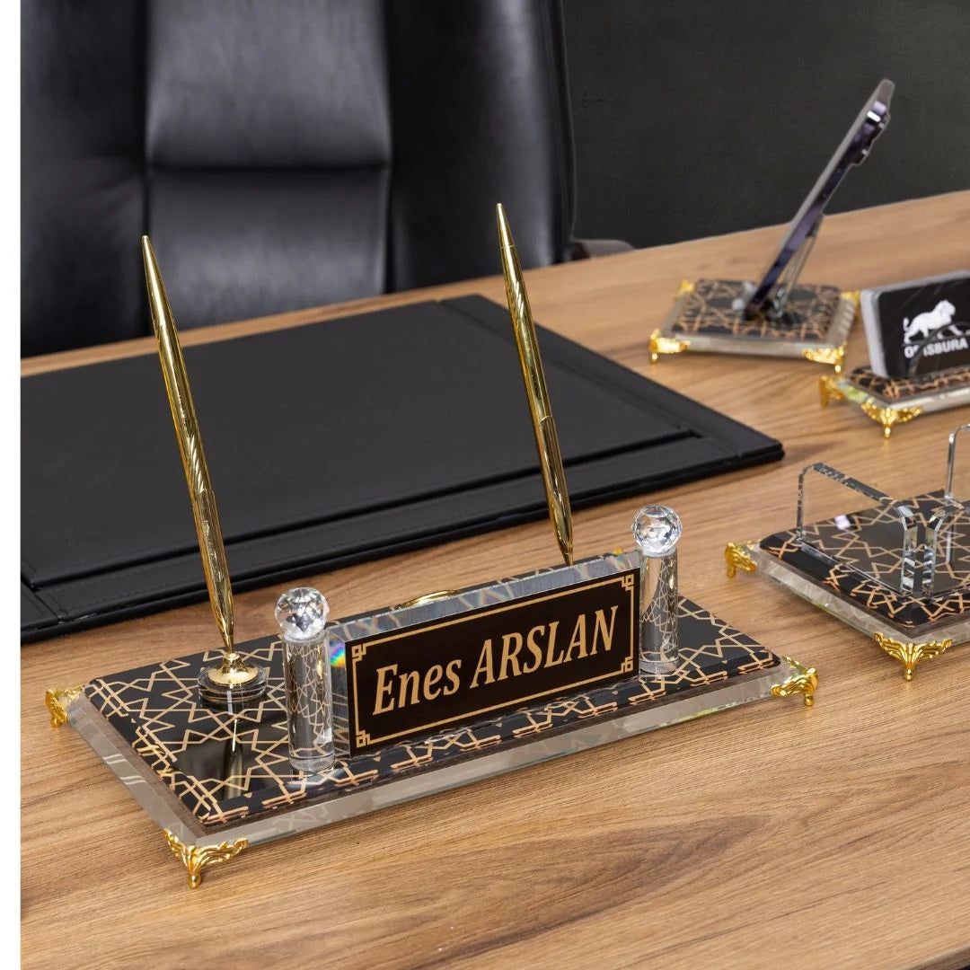 Prestige | 9-Piece Crystal Desk Set & Nameplate Set
