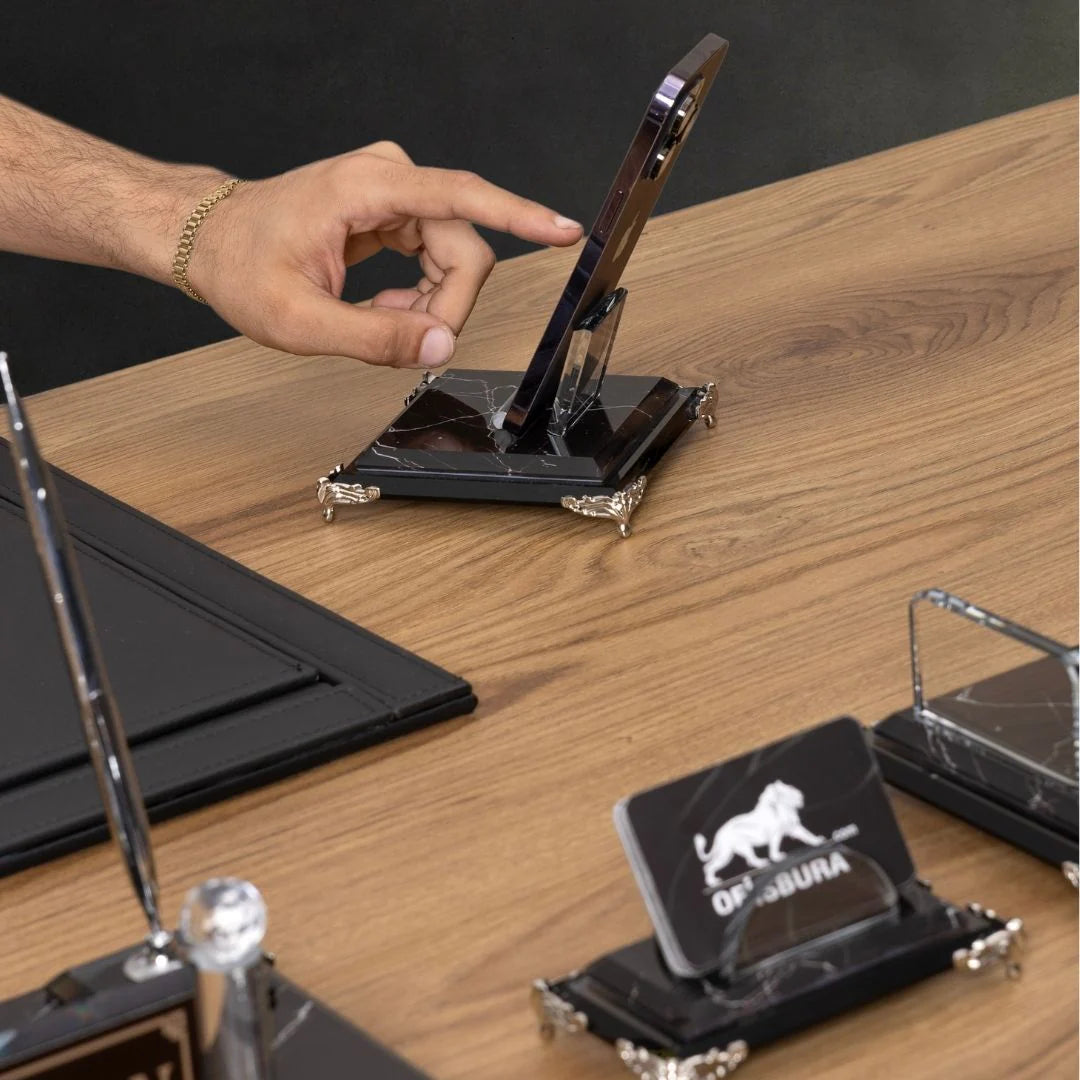 Zebra Black | 7-Piece Crystal Desk Set & Nameplate Set