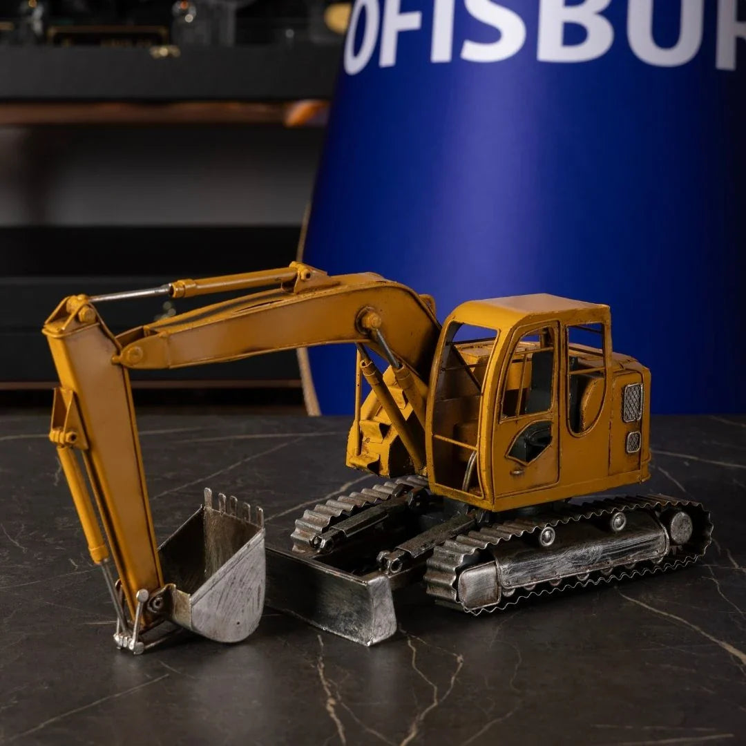 Metal Excavator Construction Vehicle Model - Handmade Antique Decorative Model