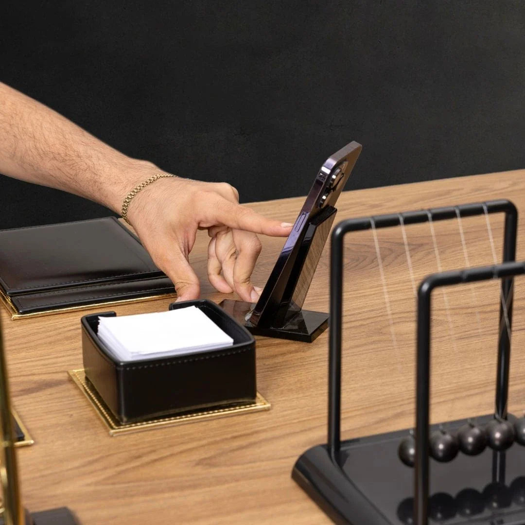 Black & Gold Leather 14-Piece Premium Desk Set