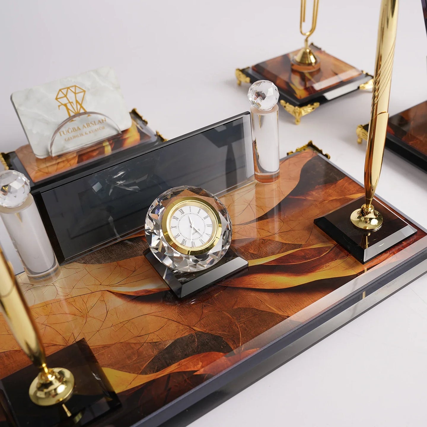 Siena | Gift-Boxed 6-Piece Crystal Desk Set & Nameplate Set