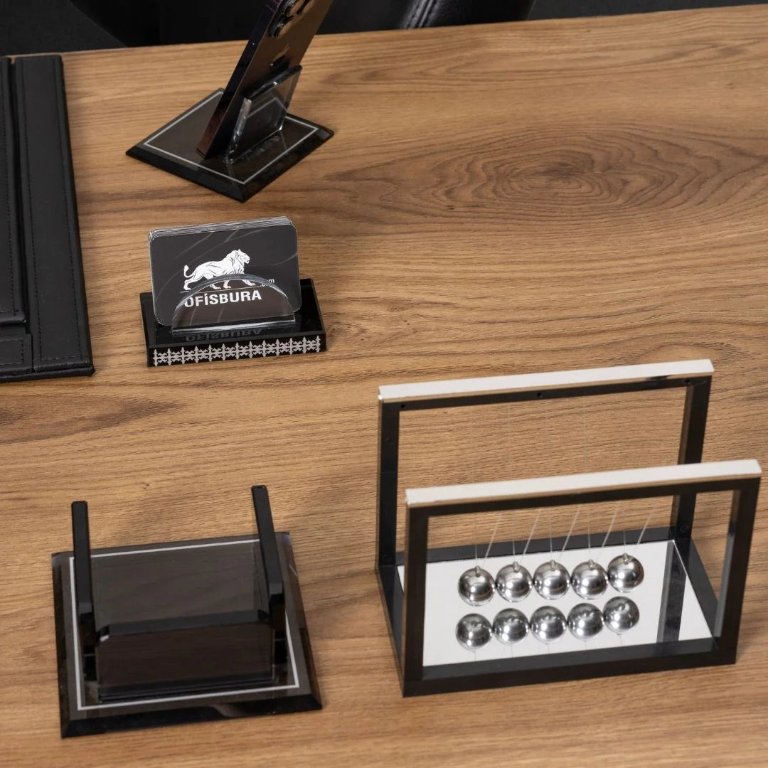 Special Crystal | 9-Piece Crystal Desk Set & Nameplate Set - Silver Accents
