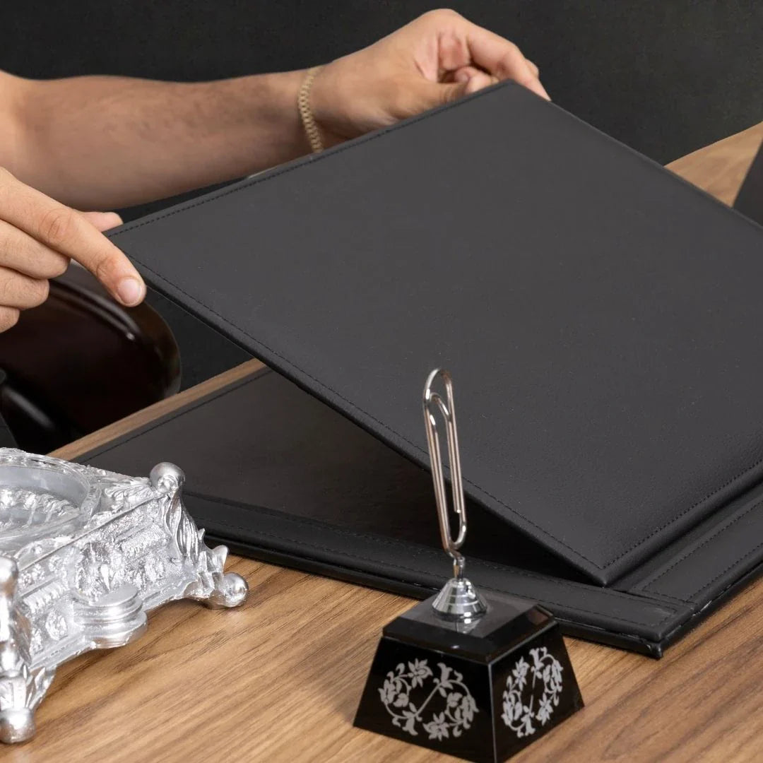 Special Crystal | 9-Piece Crystal Desk Set & Nameplate Set - Silver Accents