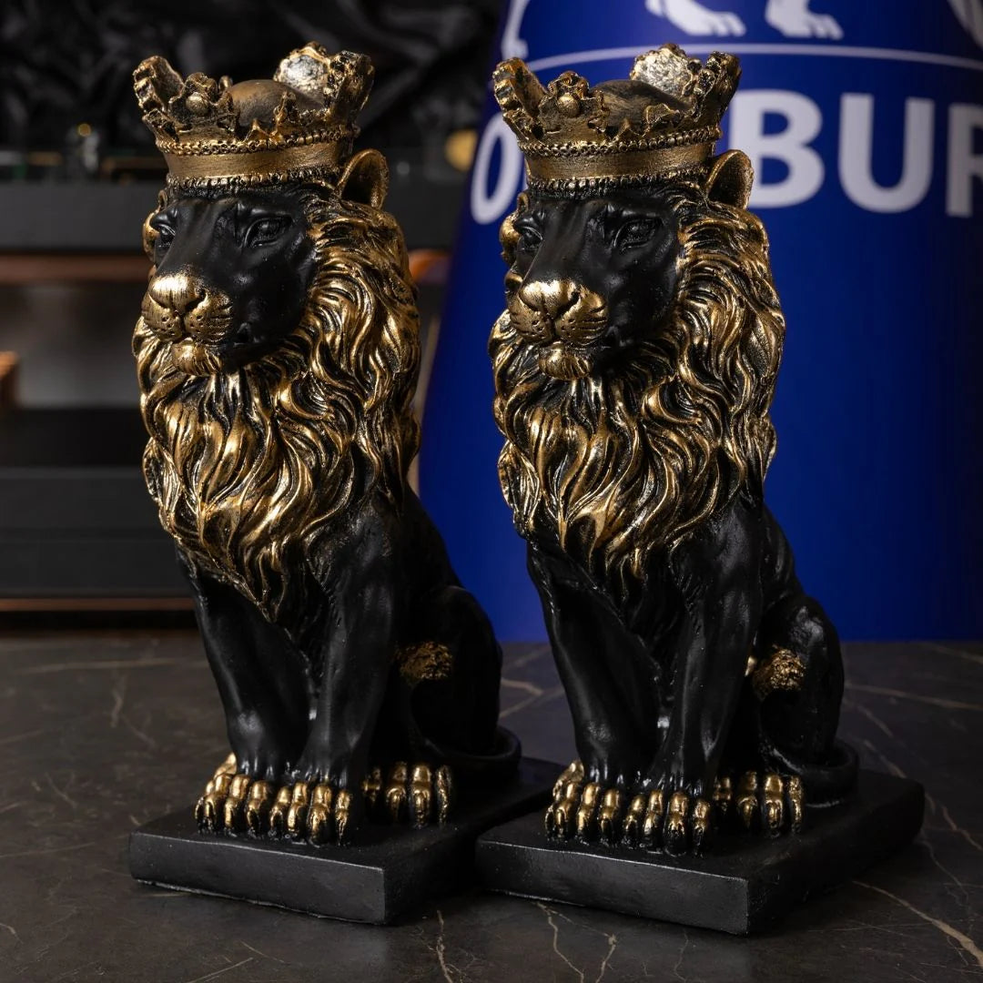 2-Piece Black King Lion Figurine Set | 35 cm Polyester