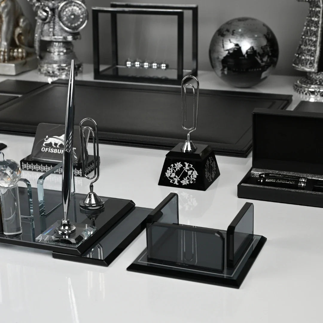 22-Piece Crystal Desk Set & Nameplate Set - Silver Accents