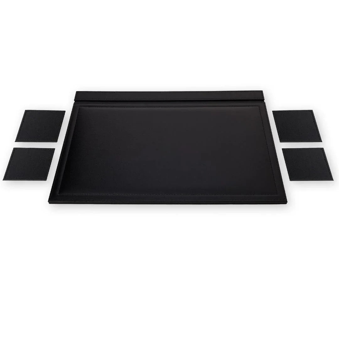 Large Leather Desk Set with Flap - Black | 50x35 cm (4 Free Coasters)