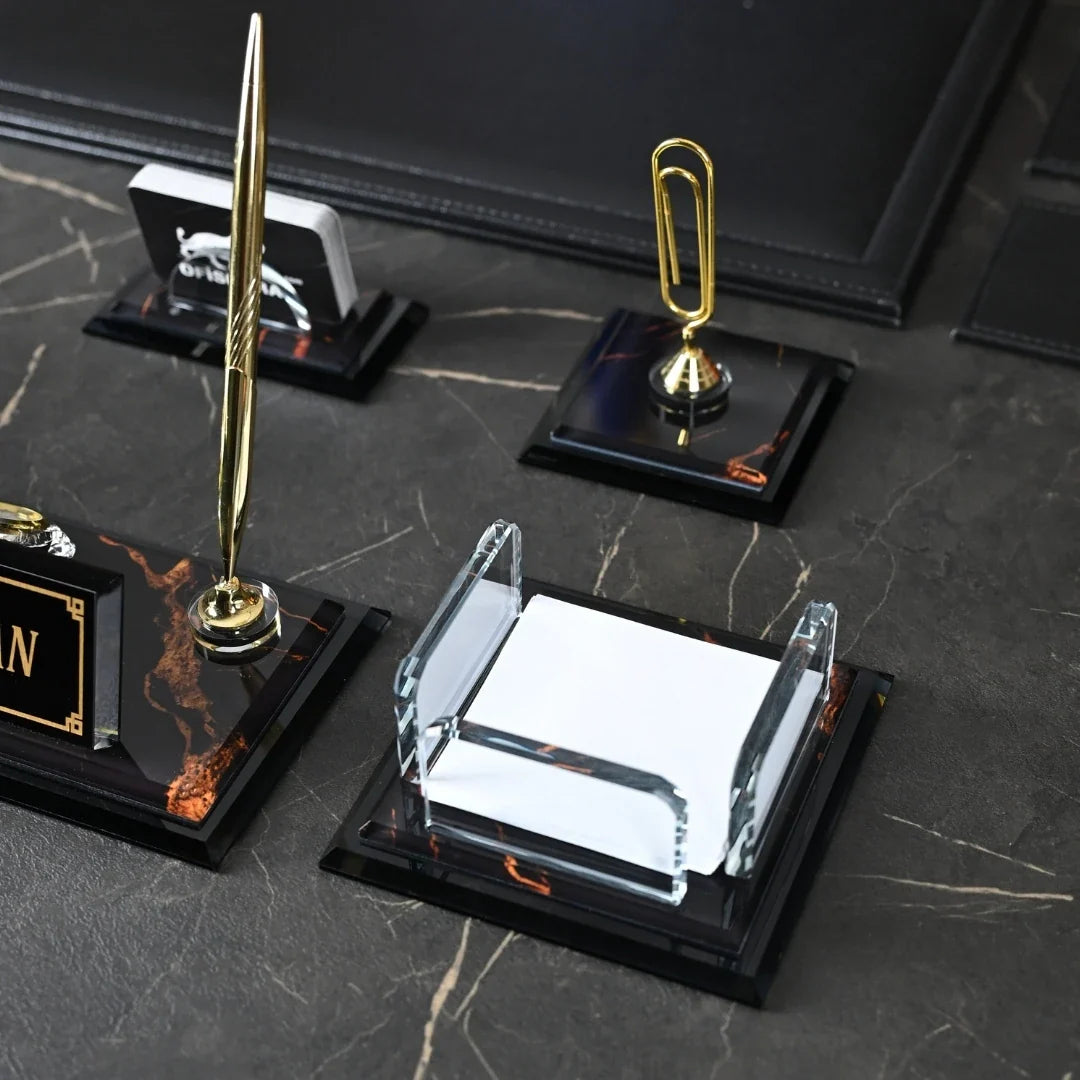 Midi Negro | 13-Piece Crystal Desk Set & Nameplate Set