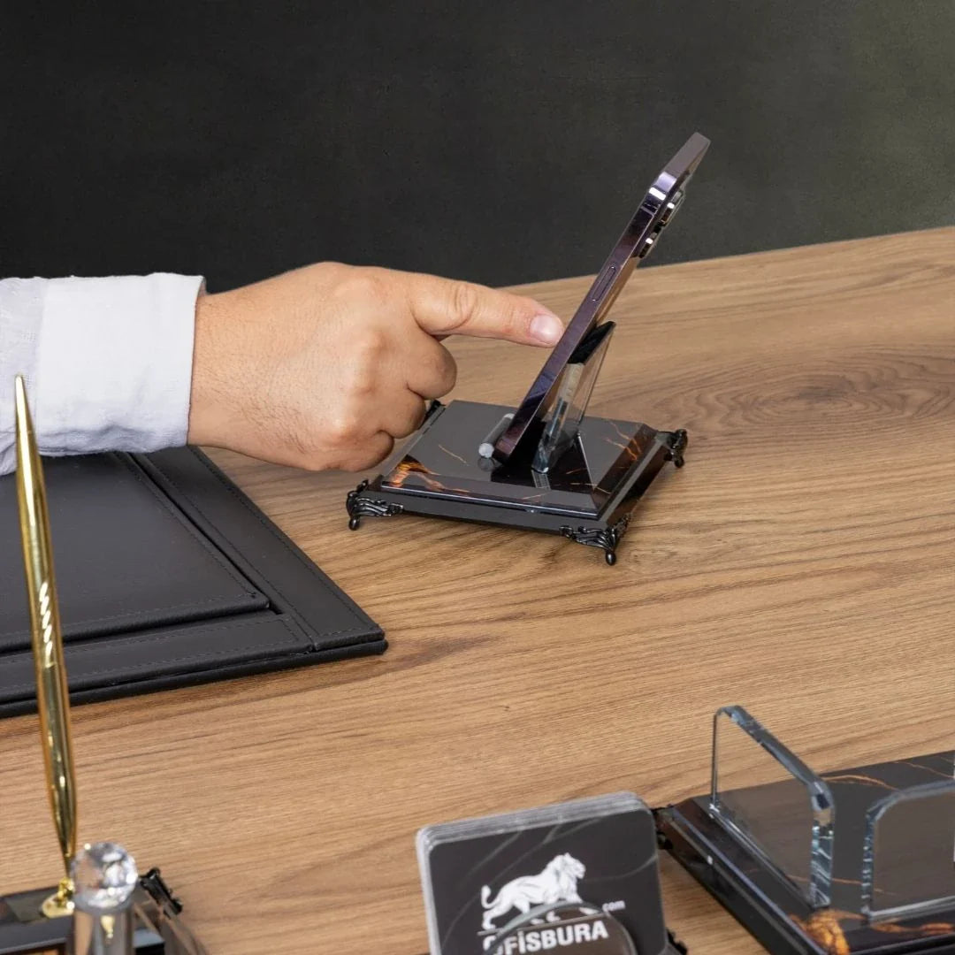 Negro | 7-Piece Crystal Desk Set & Nameplate Set