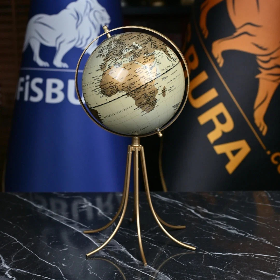 Metal-Base World Globe Yellow Gold 45 cm