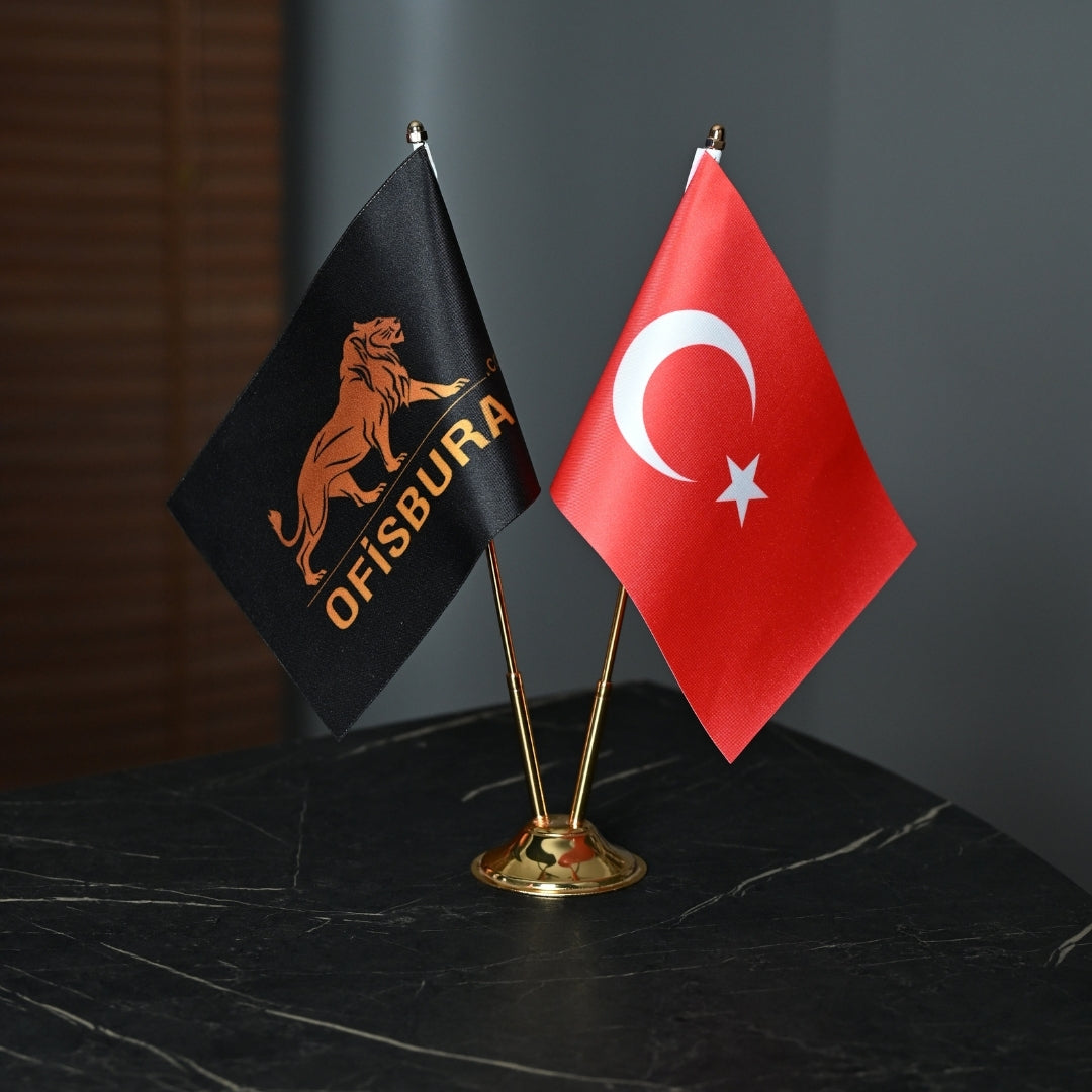 Table Flag | Logo & Turkish Flag Gold Pole
